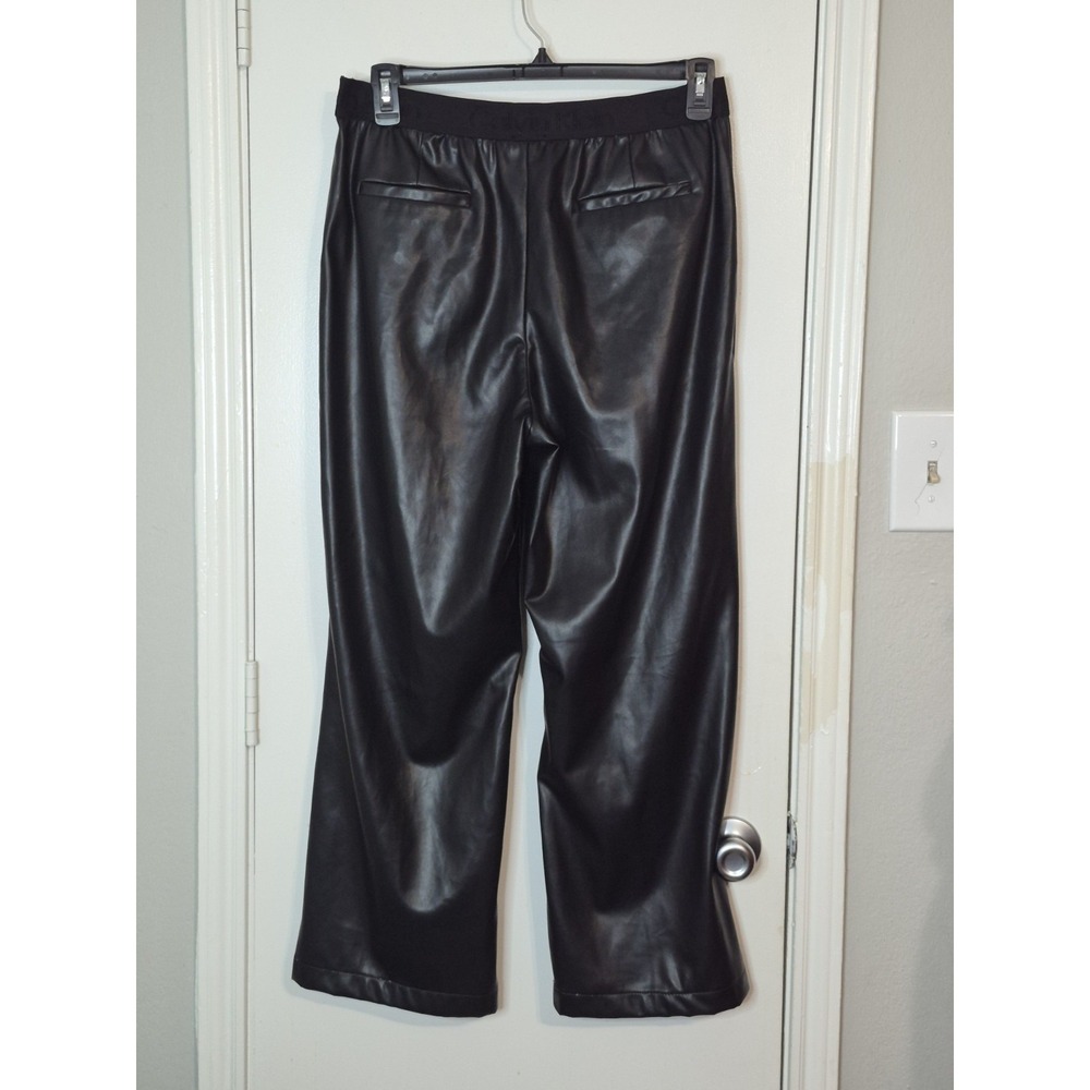 Calvin Klein Women's Medium Black Faux Leather Pants Straight Leg Y2K Sleek - Picture 6 of 10